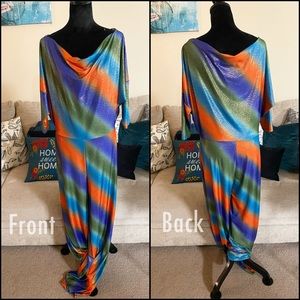 XL Jumpsuit Violet/Orange/Green/Teal w/ Gold Hue